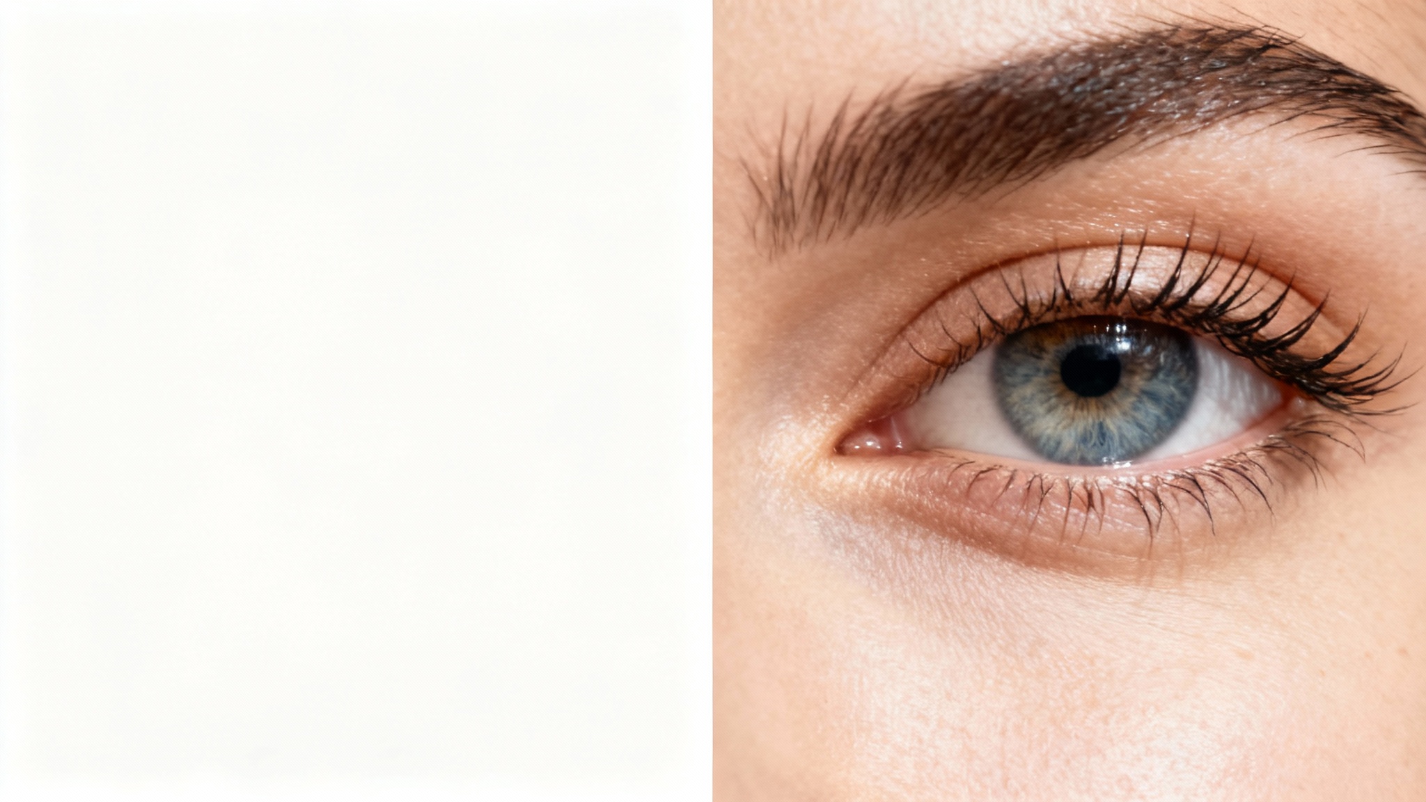 A before-and-after comparison image illustrating a sharpen effect. The left side of a person's face is blurry and out of focus, while the right side is perfectly sharp and clear, showing fine details. Set against a plain white background.