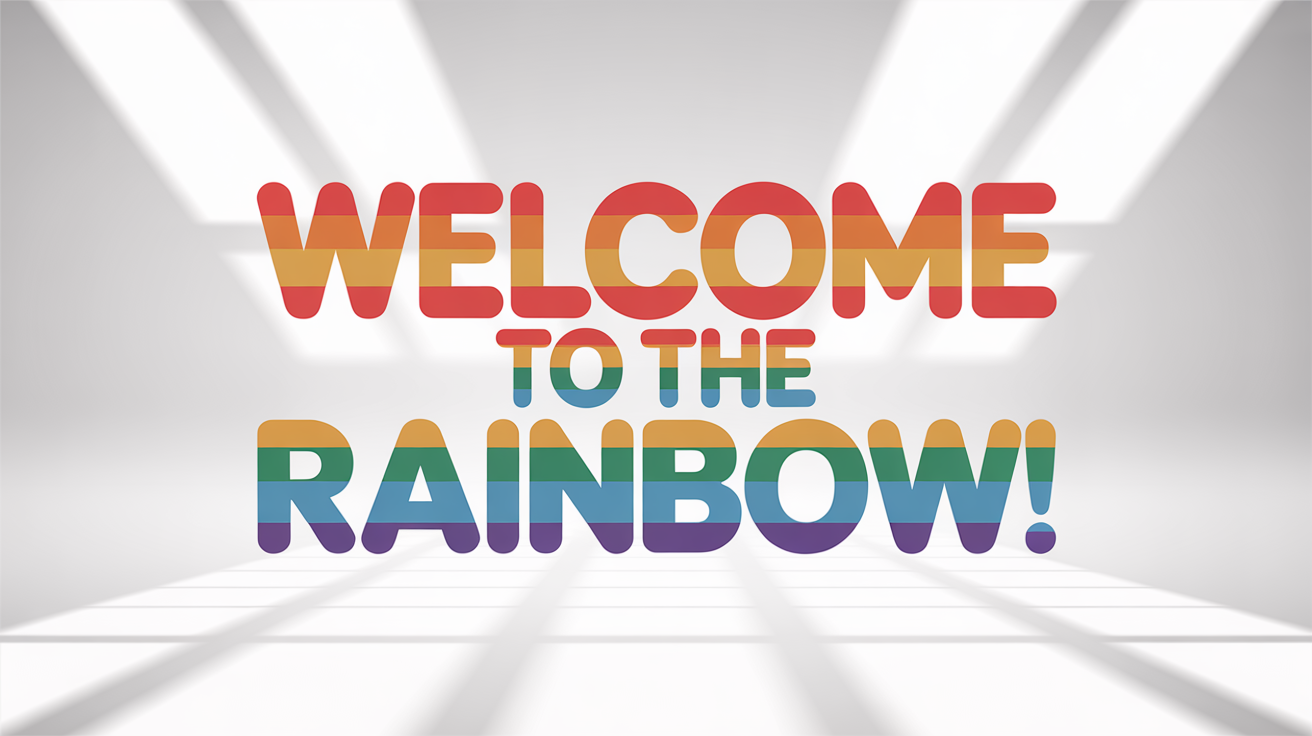 The words 'Welcome to the Rainbow!' displayed in a bold, modern font with a vibrant rainbow color gradient, on a clean white background. This image represents a final design output.