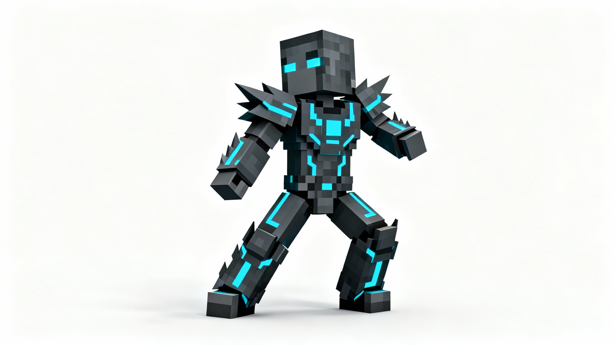 A 3D-rendered, blocky Minecraft character skin of a futuristic knight with glowing blue armor, presented against a clean white background.