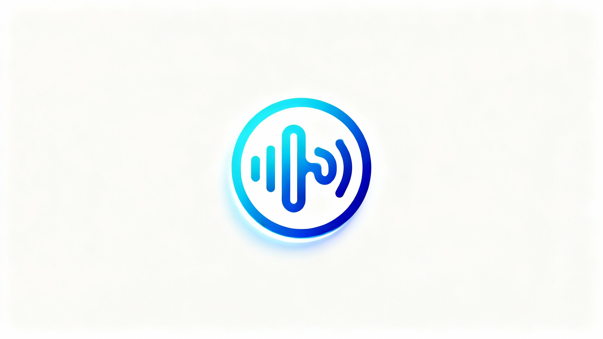 A modern, minimalist logo for a voice assistant, featuring a circular icon with cyan and blue sound waves on a clean white background.
