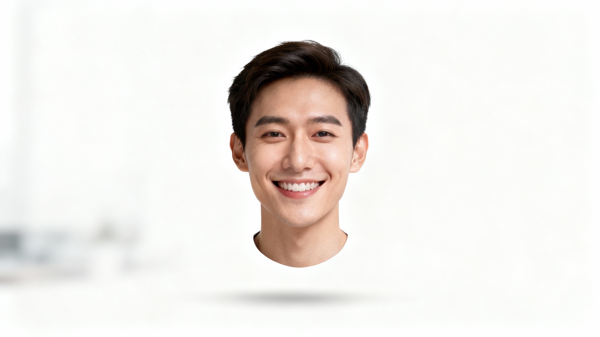 A photorealistic mockup illustrating the face cutout feature, showing a person's portrait precisely lifted from its background with a 3D effect, all set against a clean white background.