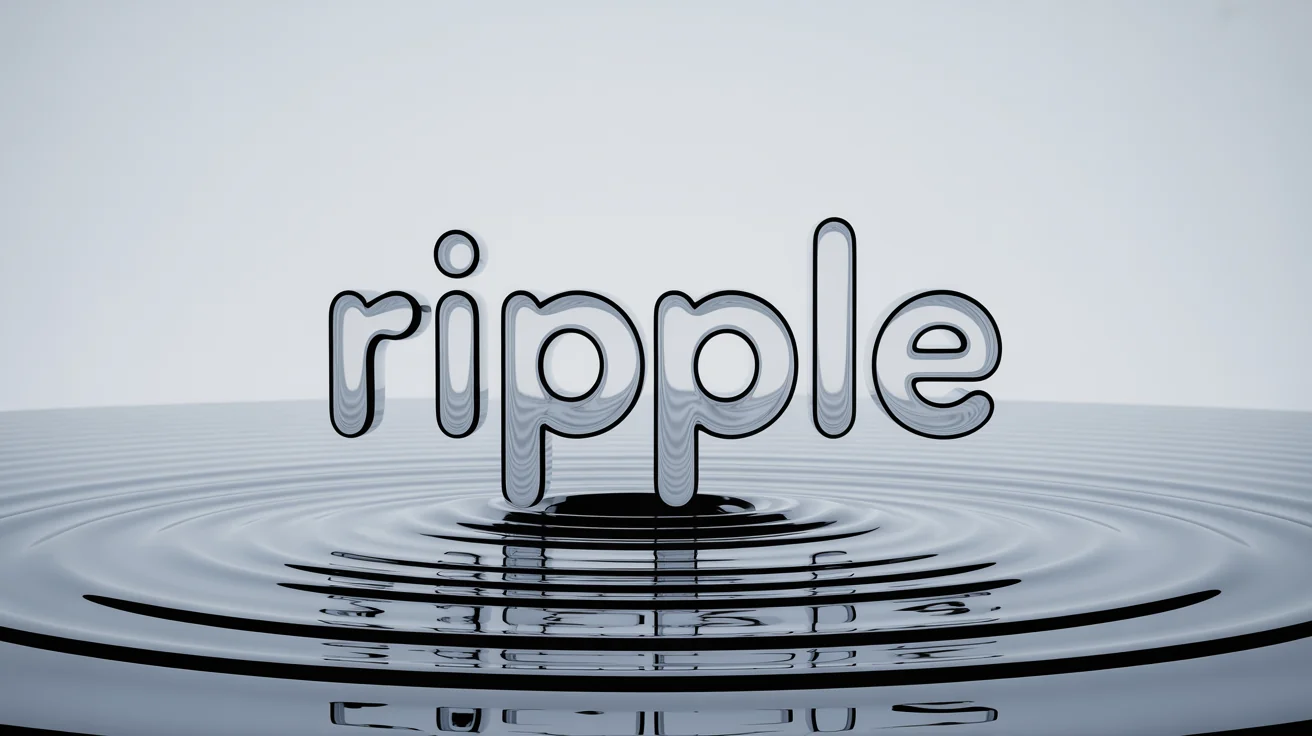The word 'RIPPLE' rendered in 3D as if made of clear water, with a visible ripple effect distorting the letters on a clean white background.