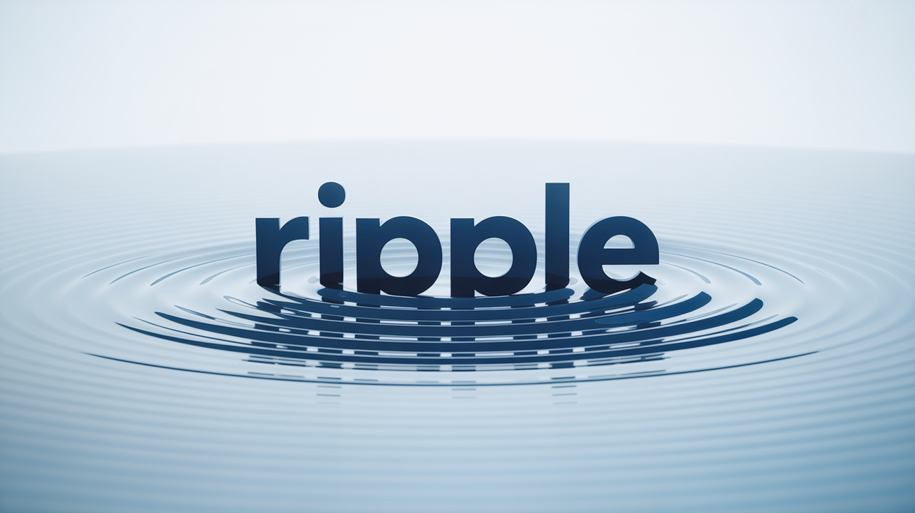 The word 'RIPPLE' is shown in bold, navy blue text against a white background, with a concentric ripple effect distorting the letters from the center outwards.
