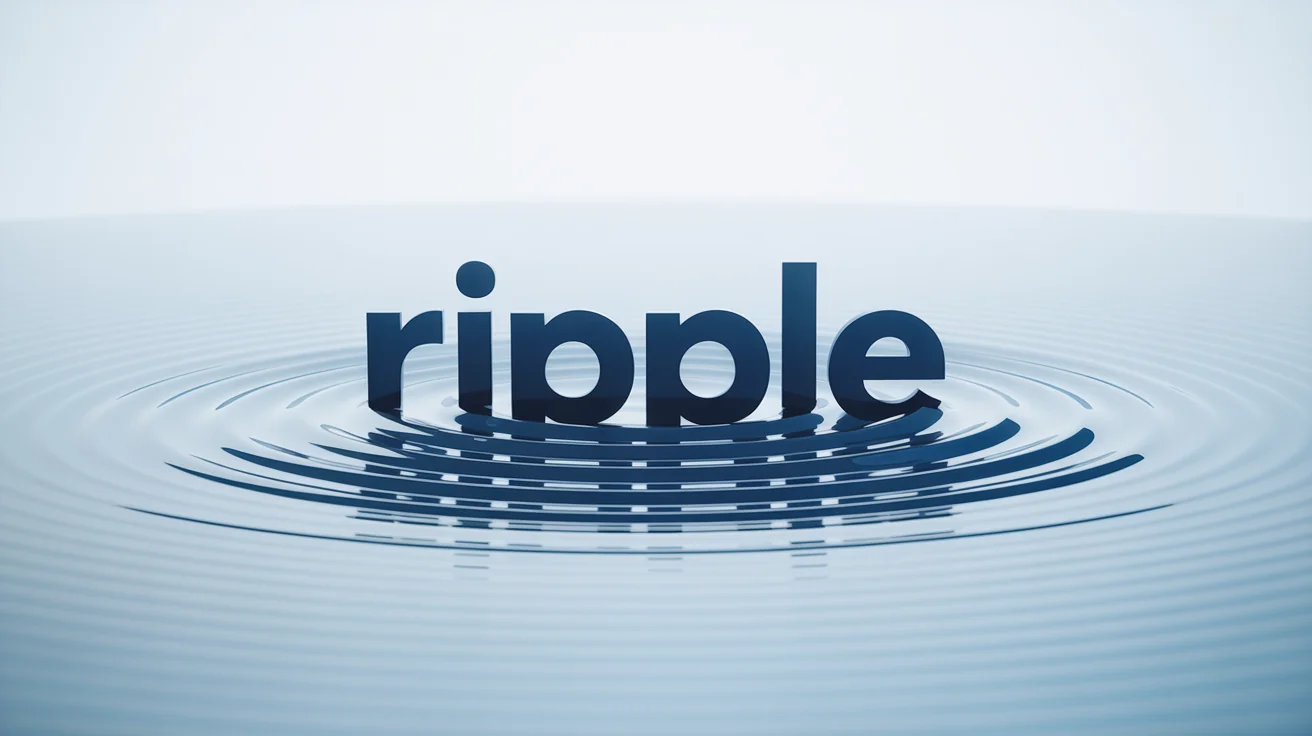 The word 'RIPPLE' is shown in bold, navy blue text against a white background, with a concentric ripple effect distorting the letters from the center outwards.