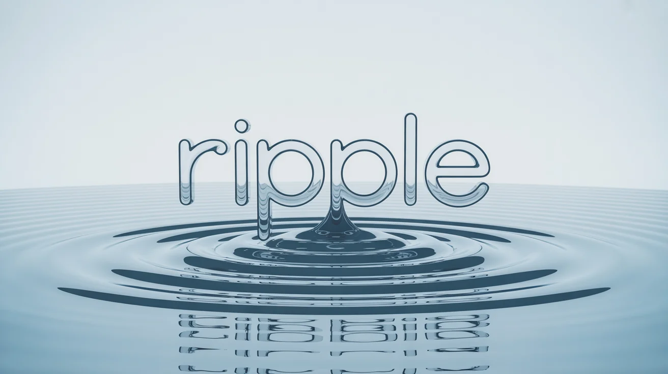 A 3D-rendered image showing the word 'RIPPLE' in blue, creating concentric ripple effects on a surface, all set against a plain white background.