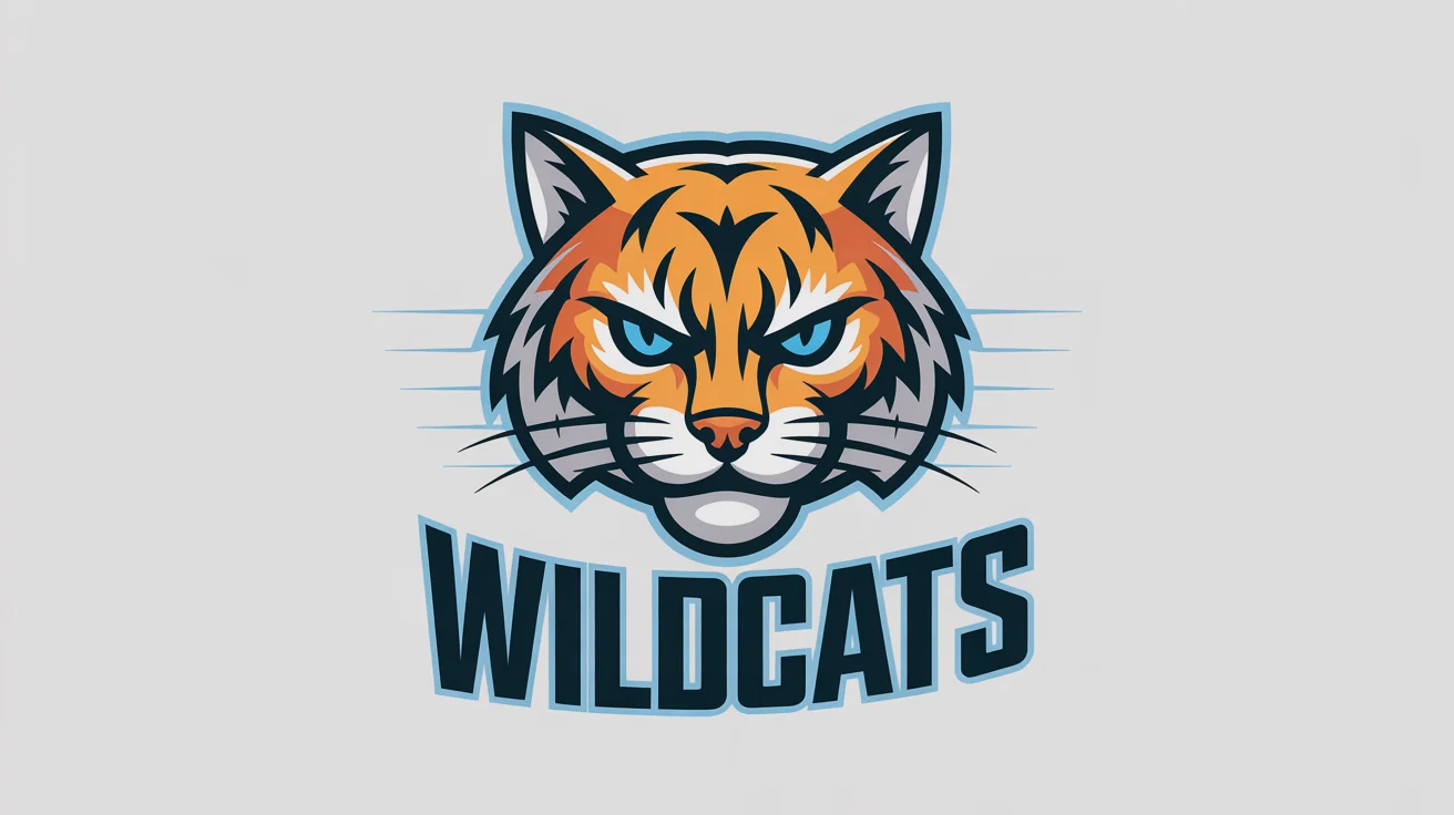 A professional esports logo for a team called "Wildcats," featuring a fierce, stylized wildcat head in orange and charcoal gray with blue highlights, set against a light gray background.