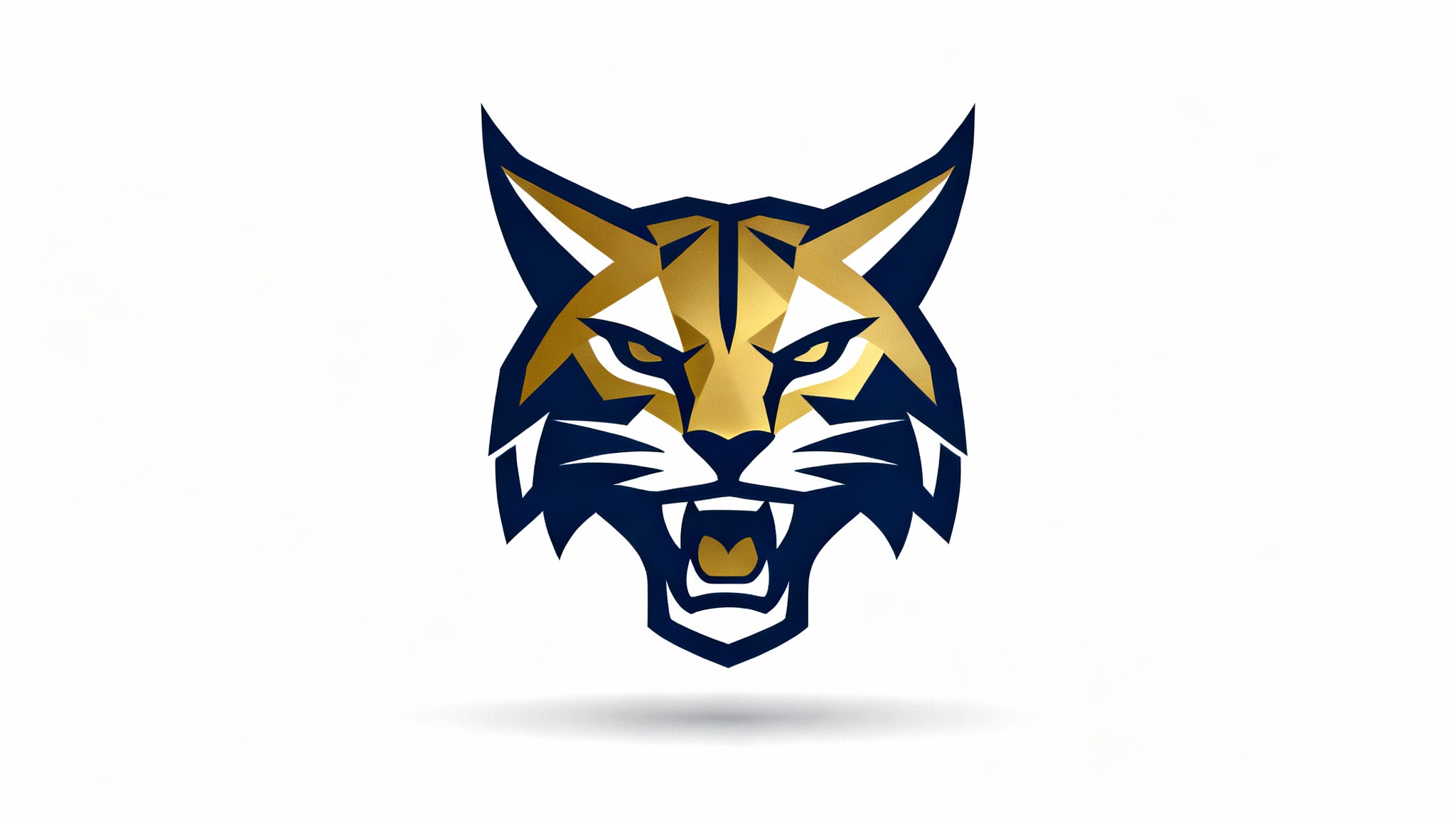 A modern, stylized vector logo of a fierce wildcat head in navy blue and electric gold, designed as a sports emblem, on a plain white background.