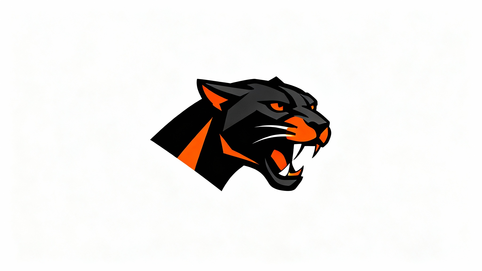 A modern, vector-style logo of a snarling wildcat's head in profile, designed with bold black and vibrant orange lines, showcased on a plain white background.
