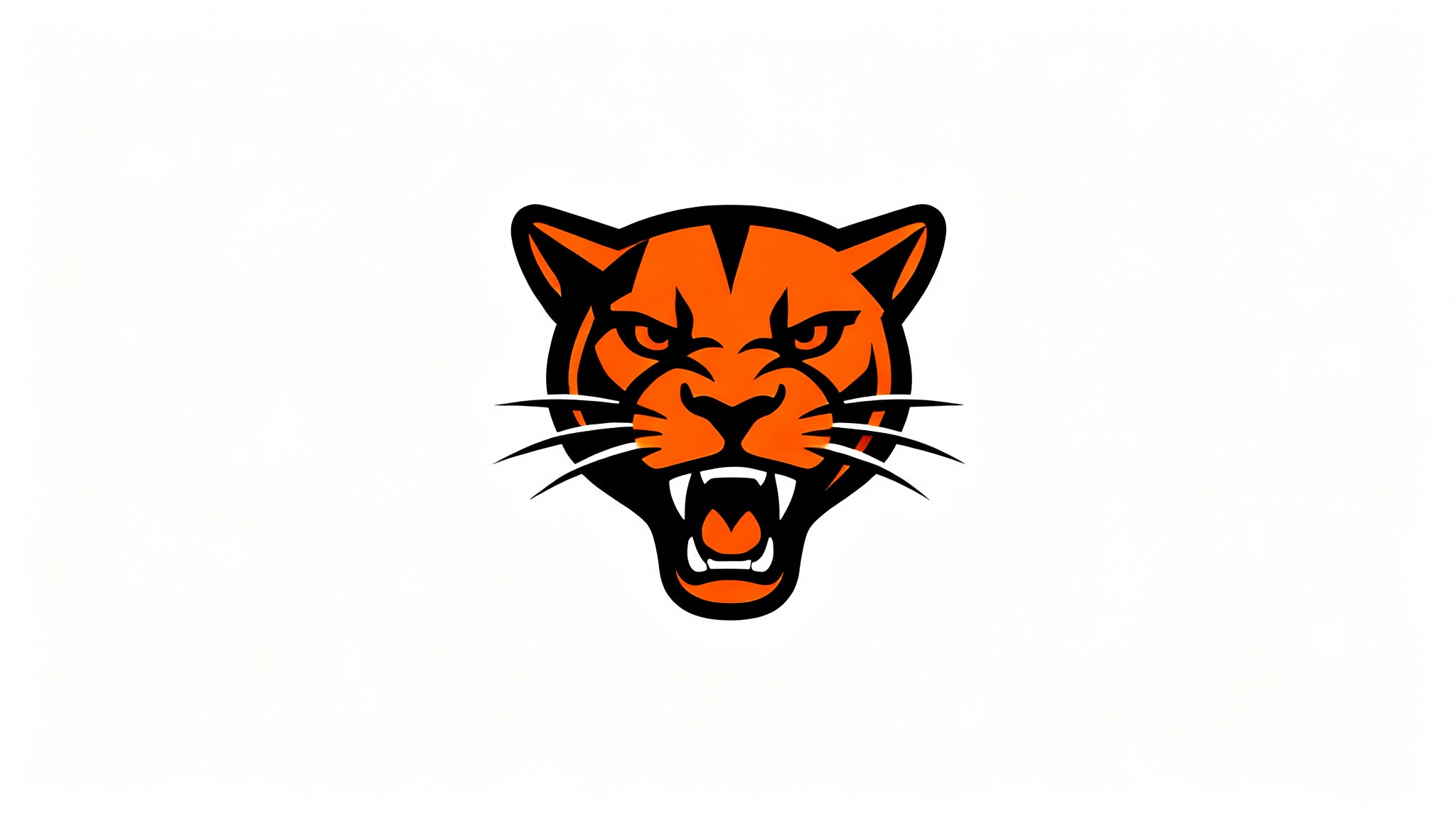 A modern, minimalist vector logo of a snarling wildcat's head, designed with bold black and orange lines against a clean white background.