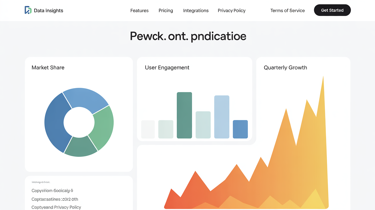 A professionally designed dashboard with three charts on a white background. It includes a colorful pie chart for 'Market Share', a blue bar chart for 'User Engagement', and a line graph showing 'Quarterly Growth', showcasing a chart generator's output.