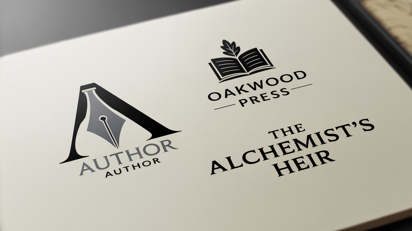 A collection of three professionally designed book logos displayed on a light background, showcasing different styles including a minimalist author logo, a classic publisher emblem, and a wordmark for a book series.