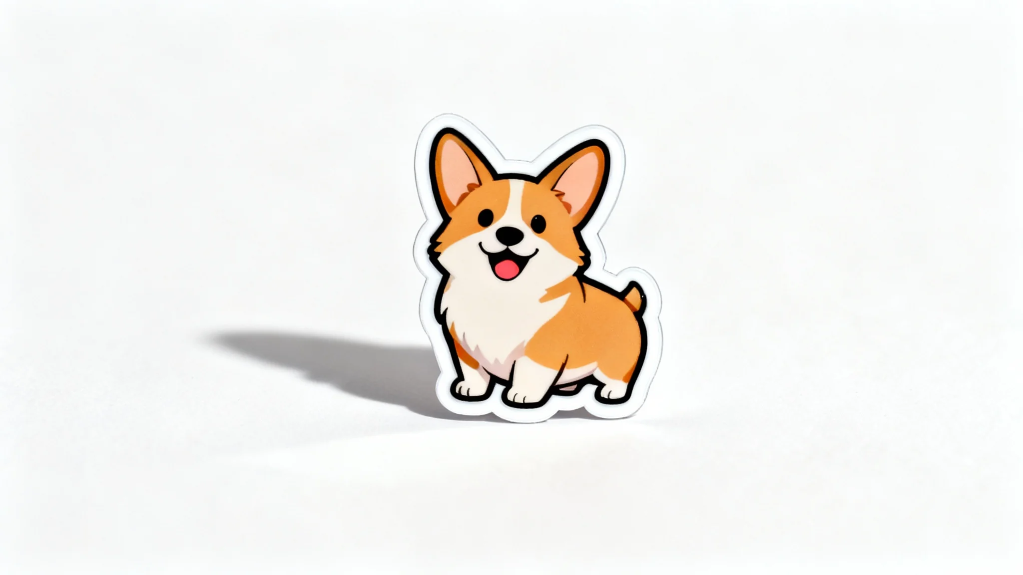 A photorealistic mockup of a cute corgi die-cut sticker with a prominent thick white border, set against a clean white background.