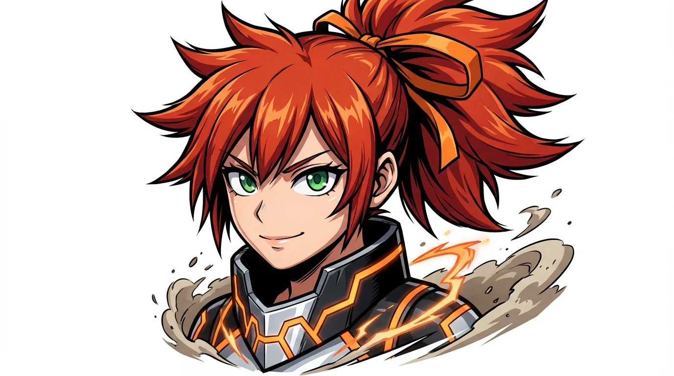 An anime avatar of a custom female hero character in the art style of My Hero Academia, featuring spiky red hair and a confident look, against a plain white background.