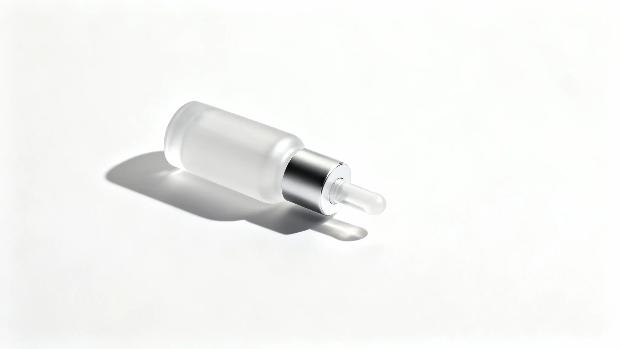 A professional product shot of a cosmetic serum bottle casting a realistic, soft shadow on a clean white background, demonstrating a product shadow effect.