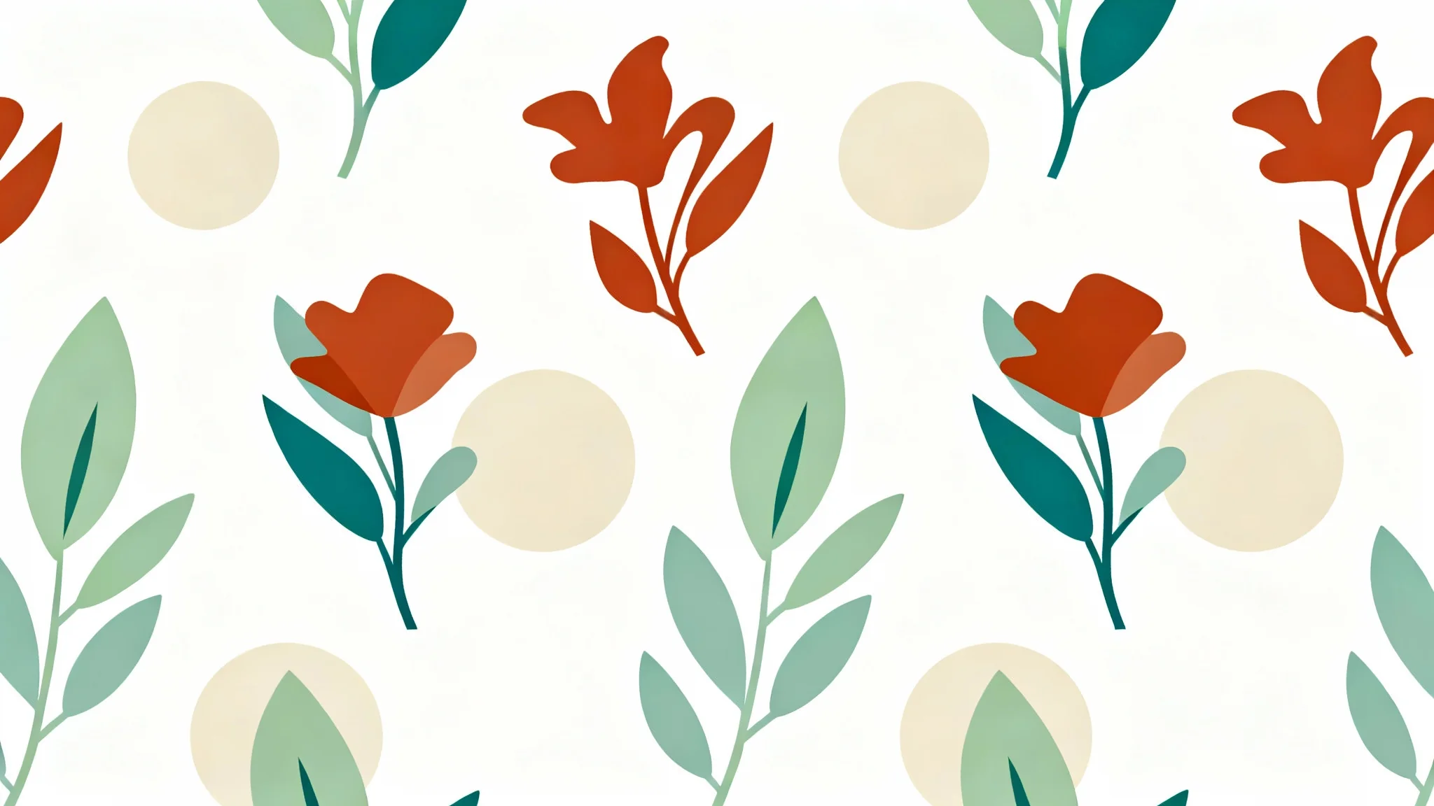 A seamless brand pattern mockup featuring stylized botanical leaves and abstract shapes in a modern color palette of sage green, terracotta, and beige, displayed on a clean white background.