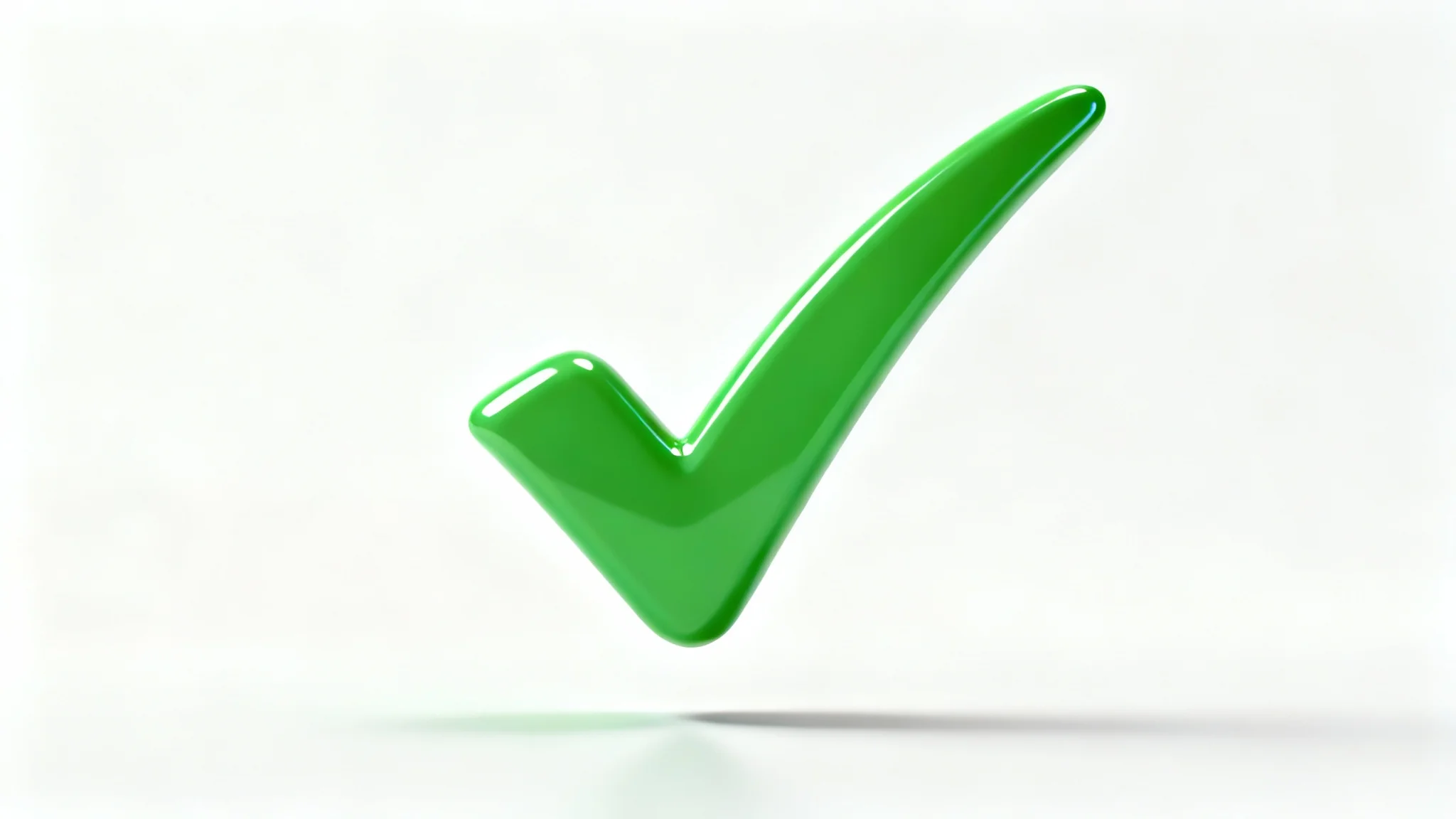 A high-quality mockup image of a large, 3D green checkmark floating over a surface against a clean white background, symbolizing completion and verification.