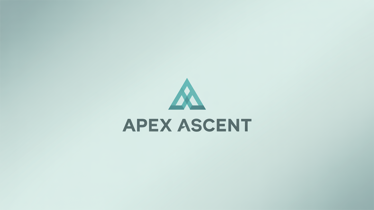 A professionally designed logo for a company called 'Apex Ascent', featuring a minimalist geometric mountain peak icon, displayed on a clean background as a final design result.