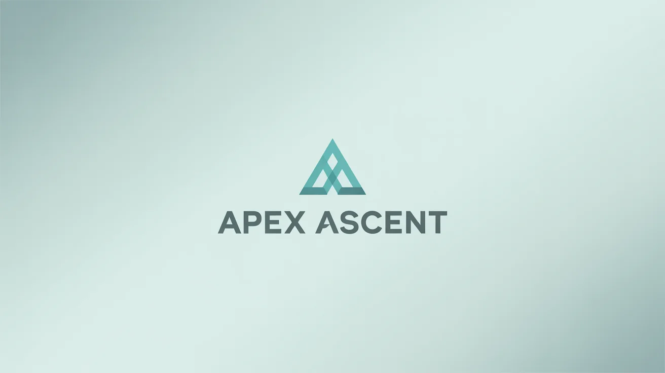 A professionally designed logo for a company called 'Apex Ascent', featuring a minimalist geometric mountain peak icon, displayed on a clean background as a final design result.