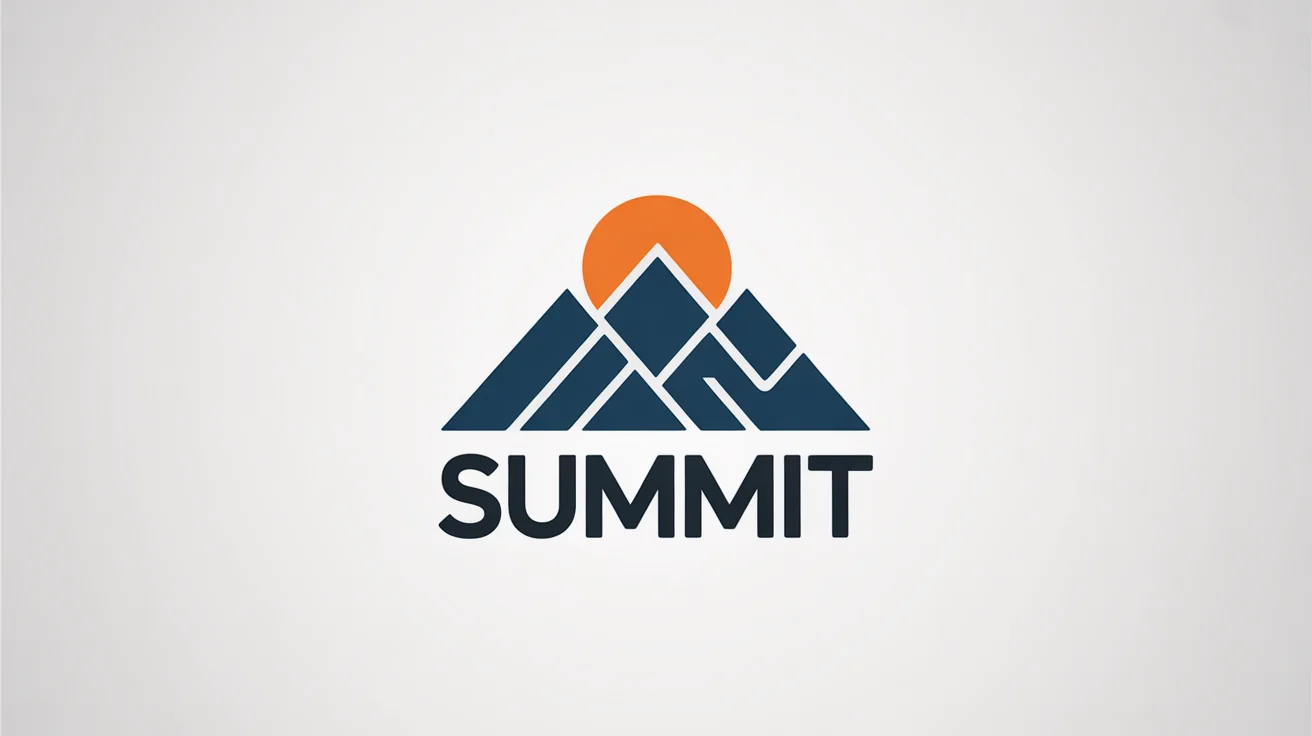 A modern, minimalist logo of a mountain peak. The logo features a stylized geometric mountain in navy blue and grey, with an orange circle for the sun. The word "SUMMIT" is written below in a bold, dark grey font, all presented on a clean white background.