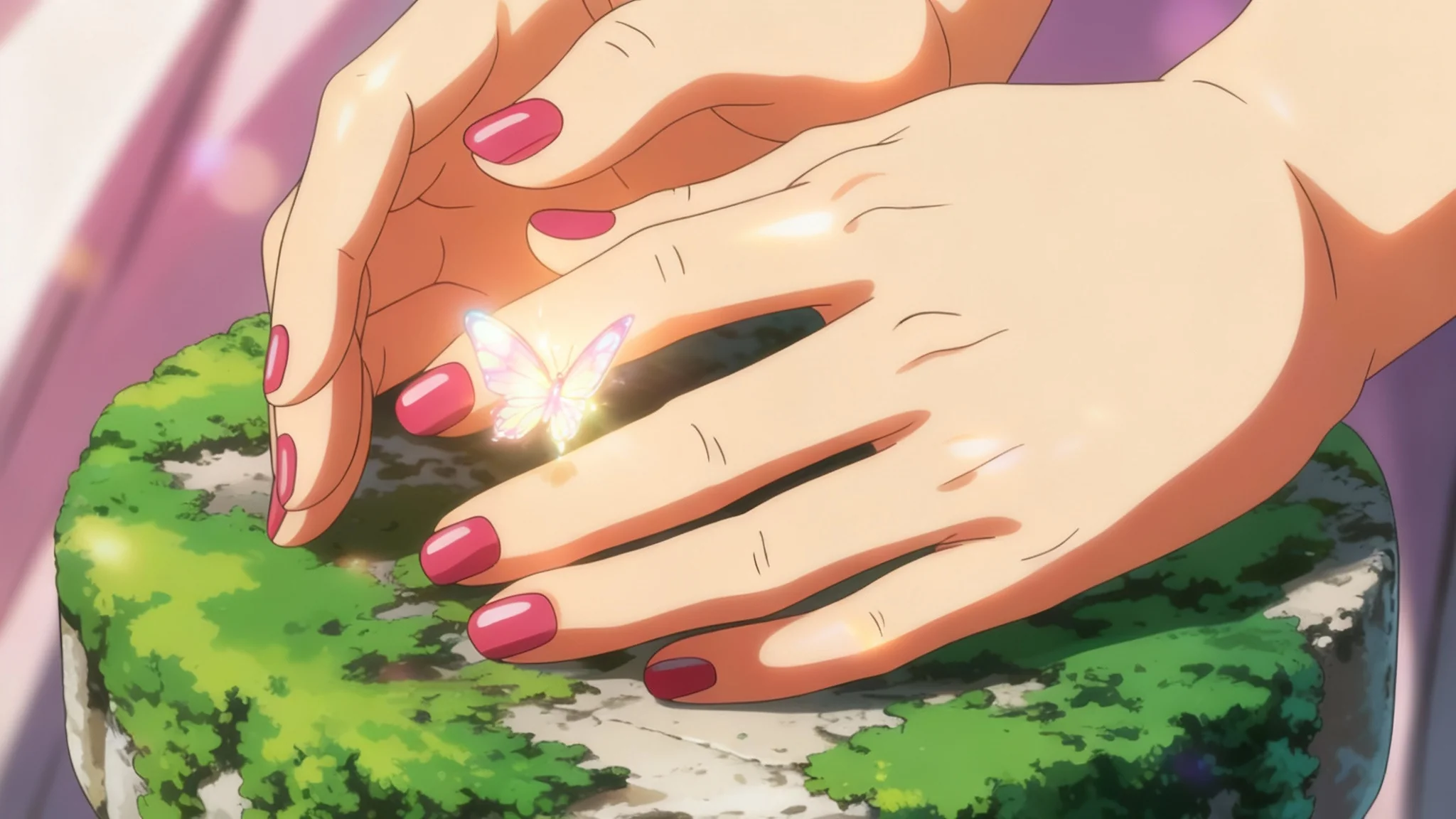 A close-up hero illustration of expertly shaded anime hands, one holding a glowing butterfly, demonstrating advanced lighting and shading techniques in a polished, cinematic style.