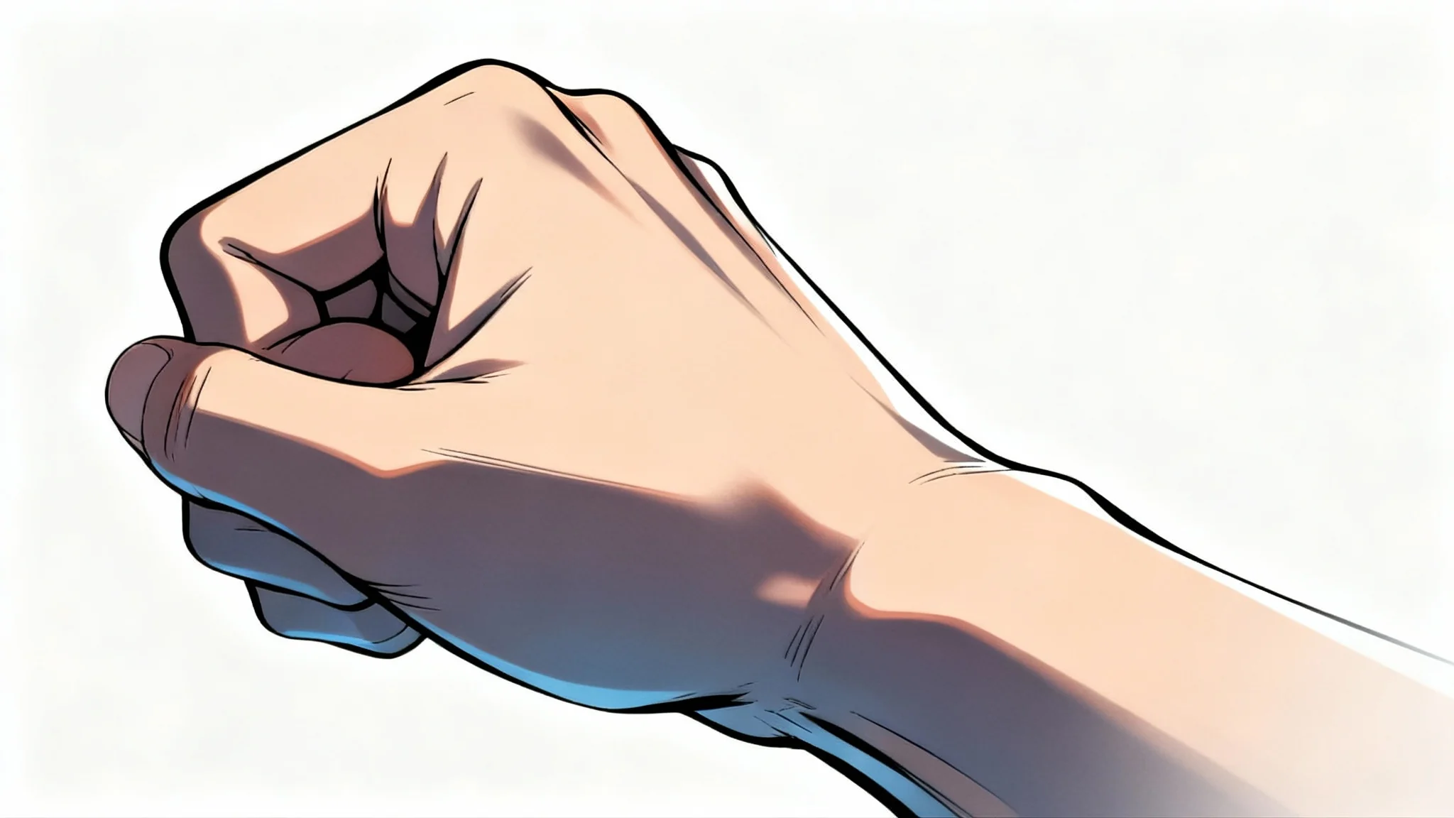 A close-up illustration of an anime-style hand against a white background, demonstrating dramatic shading and lighting to create a 3D effect.