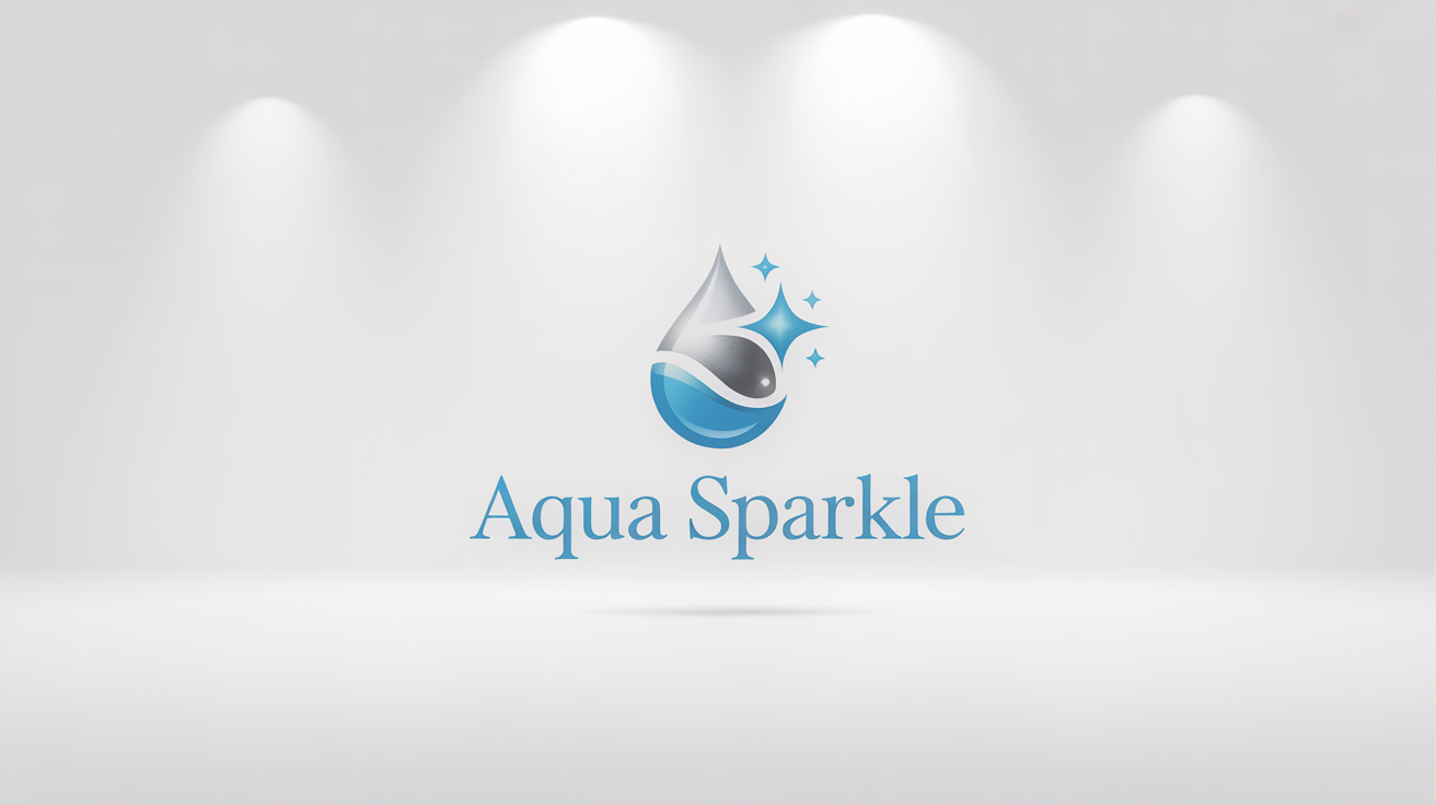 A modern logo for a cleaning company called 'Aqua Sparkle', featuring a blue and teal icon of a water drop and a star, on a clean white background.