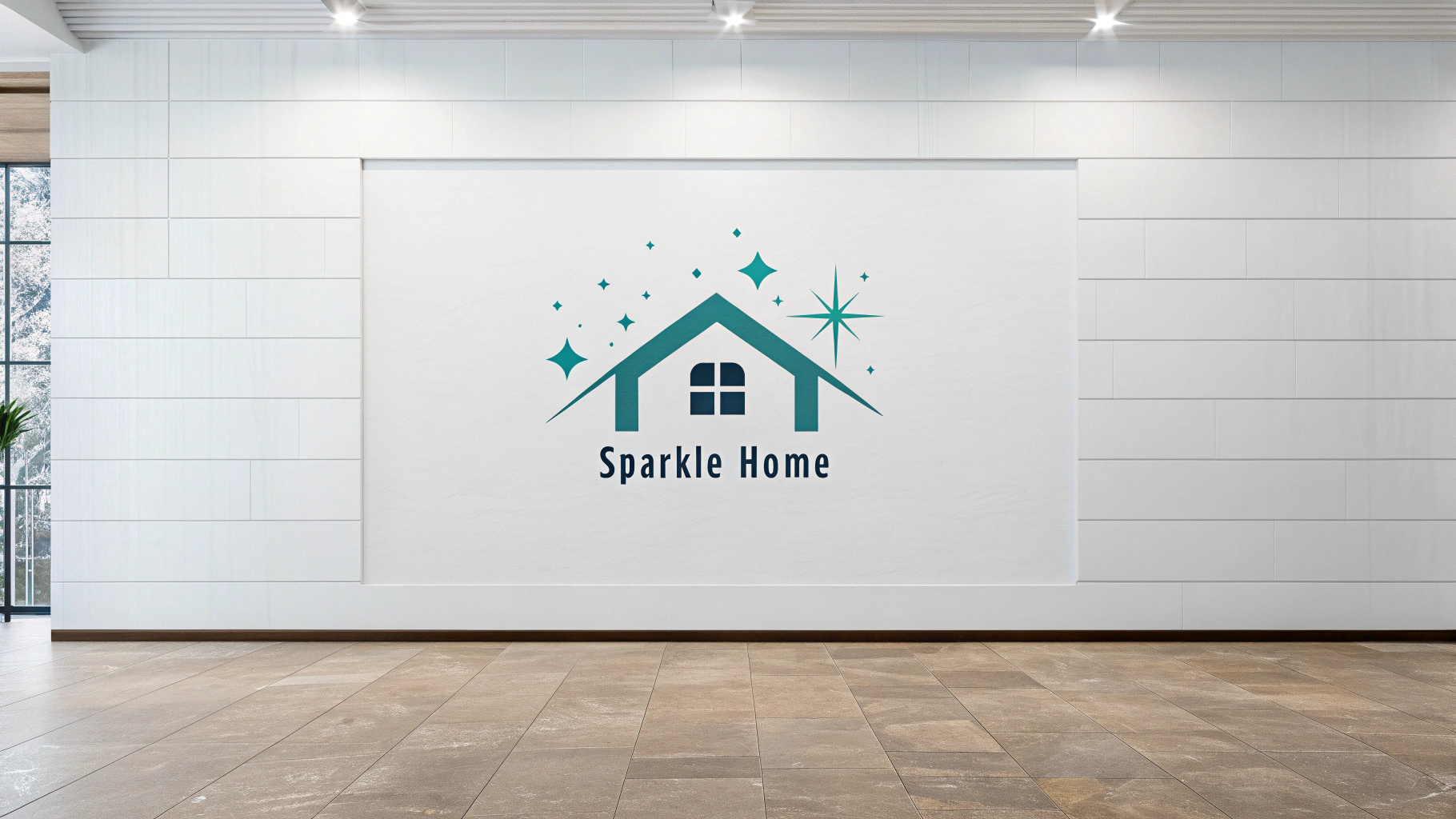 A modern logo for a cleaning service named 'Sparkle Home', featuring a teal house icon with a white sparkle, set against a white background.