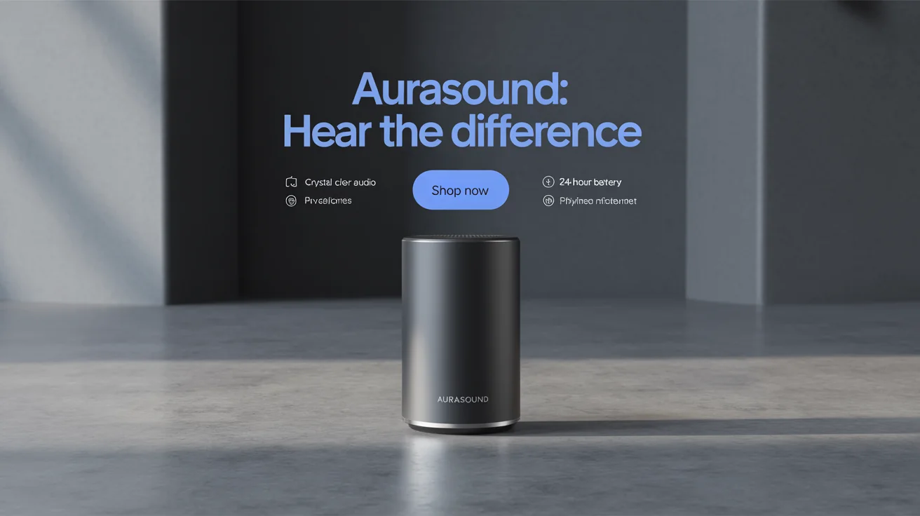 An eye-catching hero image of a professionally designed product flyer for a sleek Bluetooth speaker, featuring modern typography and a clean layout in a 16:9 aspect ratio.