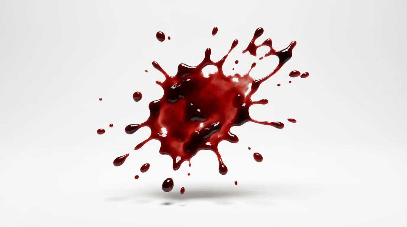A realistic digital image of a single red blood splatter with various droplets, shown against a plain white background to highlight it as a downloadable asset.