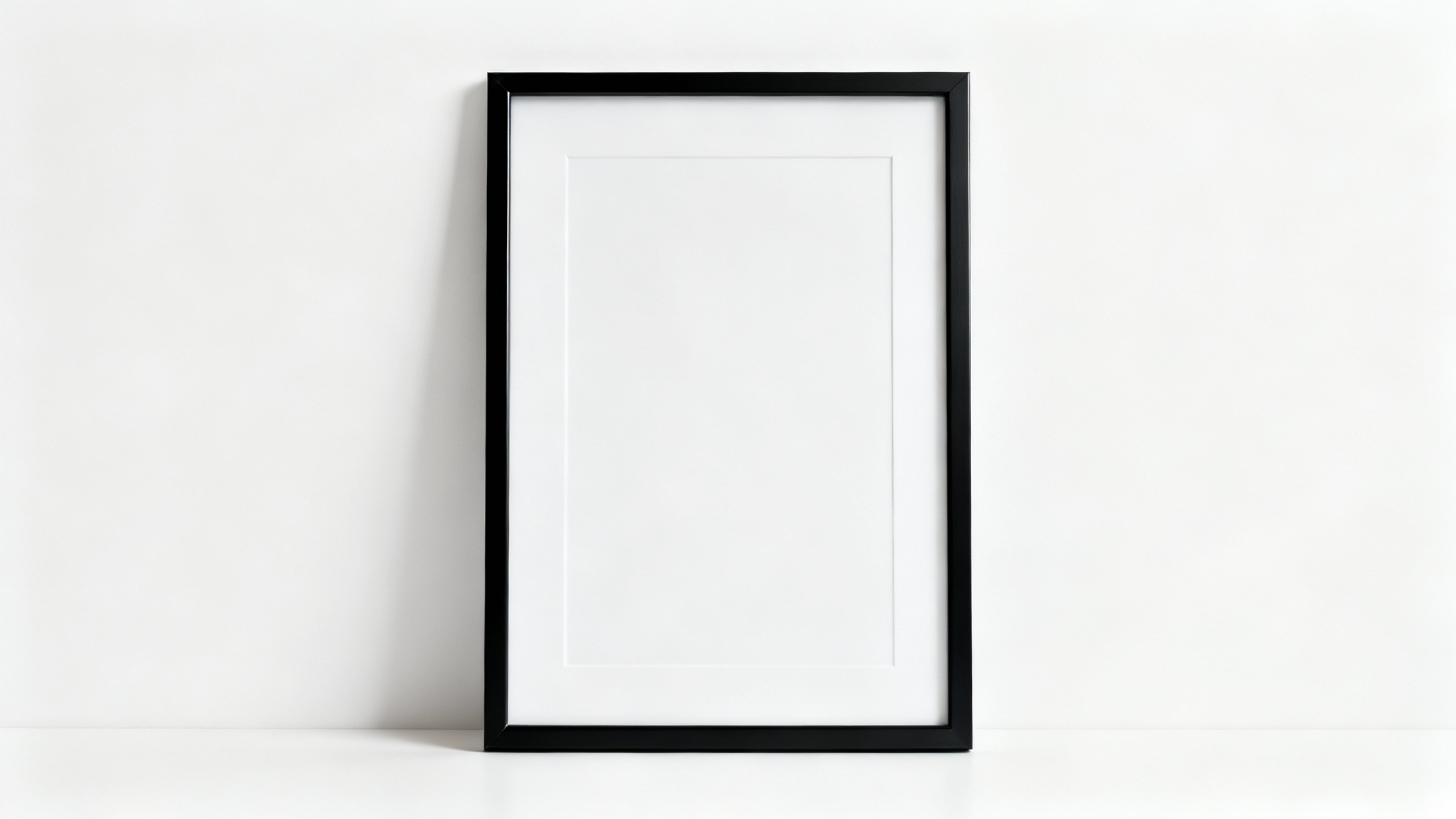 A sleek, modern black picture frame mockup shown empty against a plain white background, highlighting its design.
