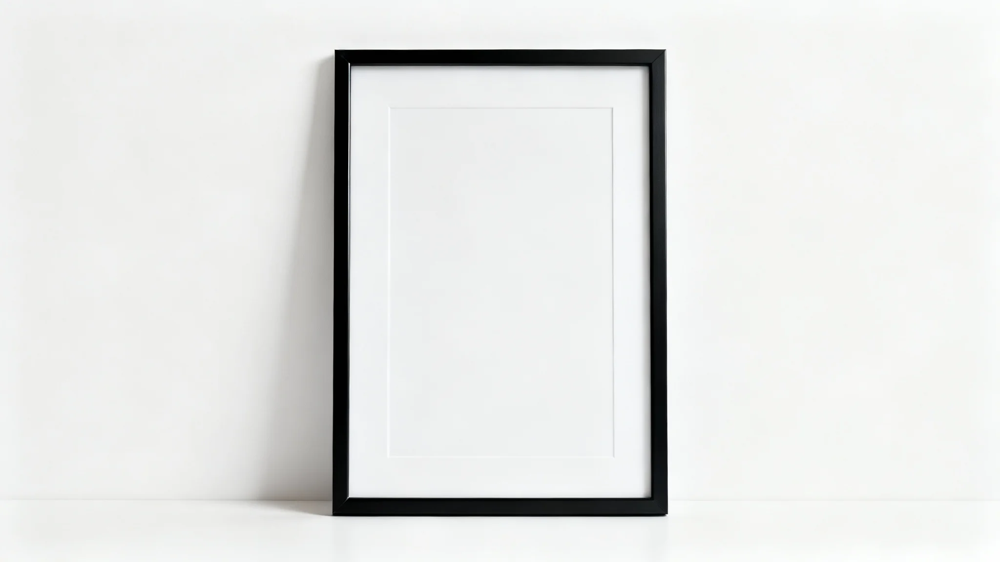 A sleek, modern black picture frame mockup shown empty against a plain white background, highlighting its design.