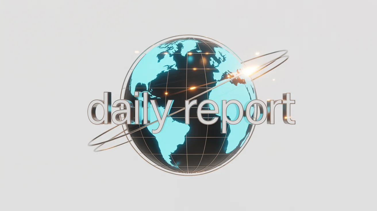 A mockup of a professional news intro graphic featuring a 3D translucent globe with glowing continents, orbited by light streaks. The text 'DAILY REPORT' is displayed in front.