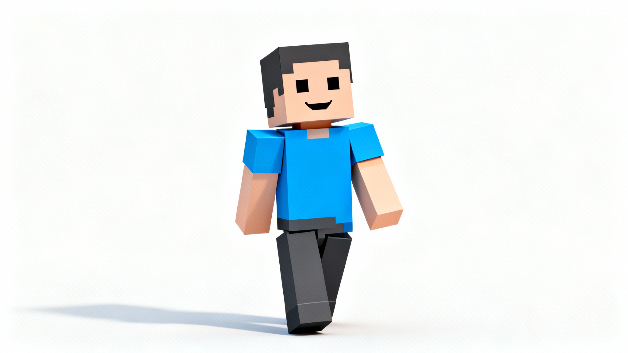 A 3D render of a friendly adventurer character made of colorful blocks and pixels, standing on a clean white background.