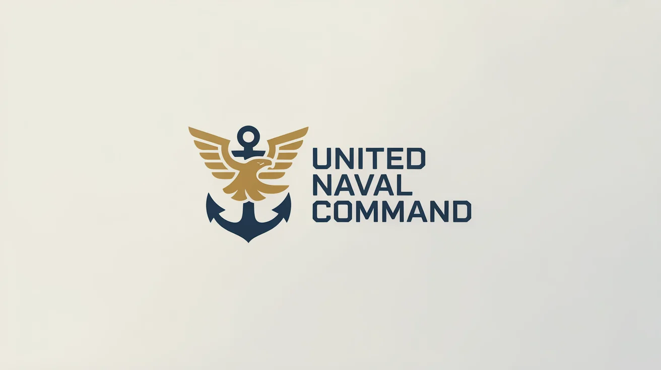 A modern logo for the 'United Naval Command', featuring a golden eagle on a navy blue anchor, displayed on a white background.
