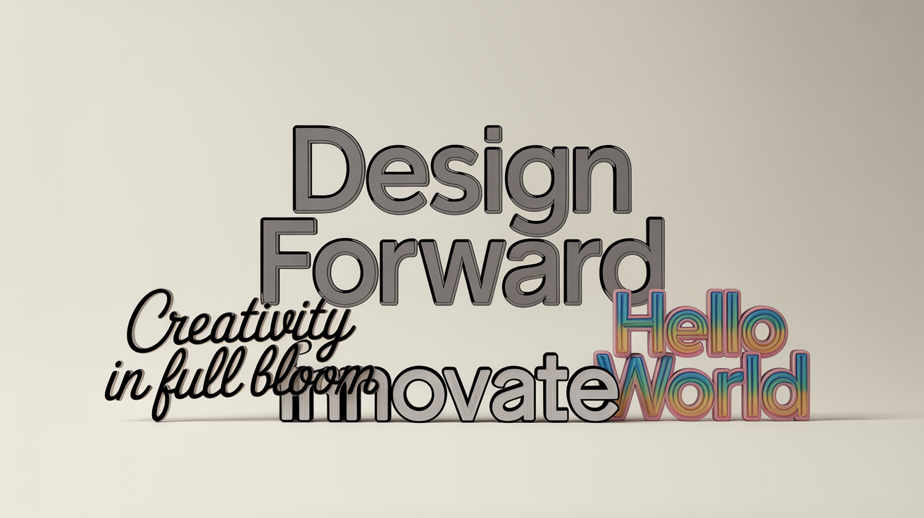 A vibrant collage of professionally designed text graphics, showcasing different styles like modern, elegant, and playful typography on a clean background, representing the final output of a design tool.