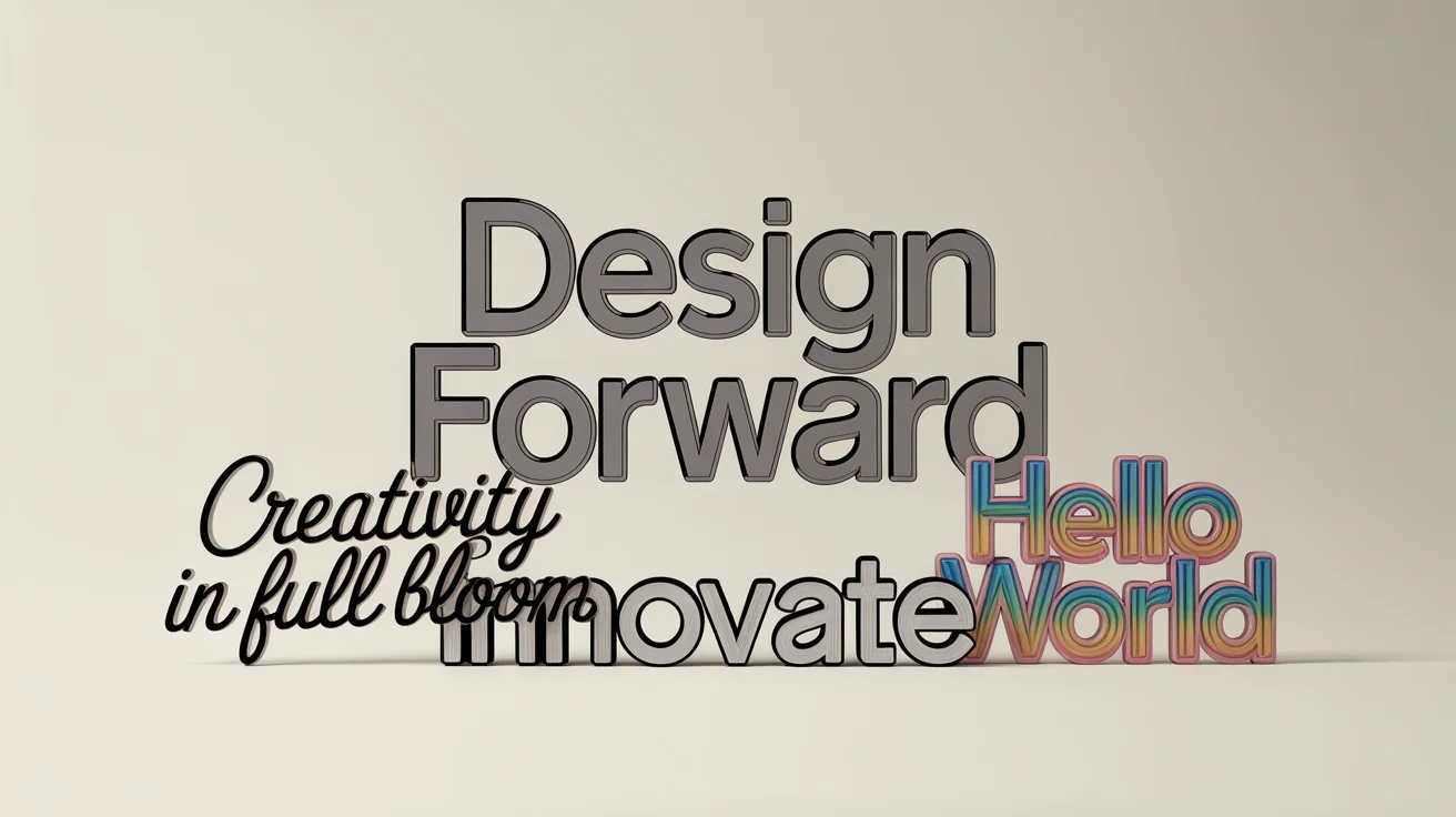 A vibrant collage of professionally designed text graphics, showcasing different styles like modern, elegant, and playful typography on a clean background, representing the final output of a design tool.