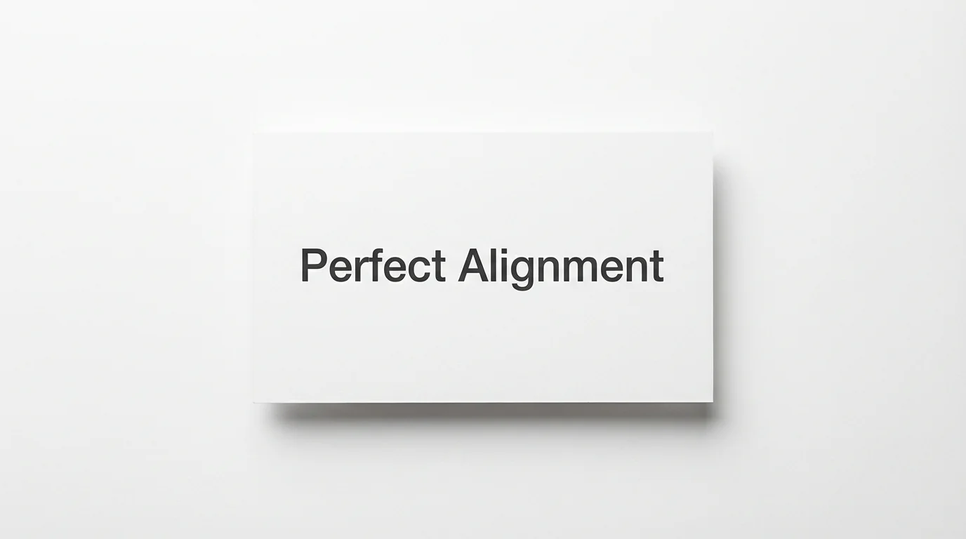 A minimalist image showing a piece of paper with the words 'Perfect Alignment' printed in the exact horizontal center, demonstrating the concept of centering text.