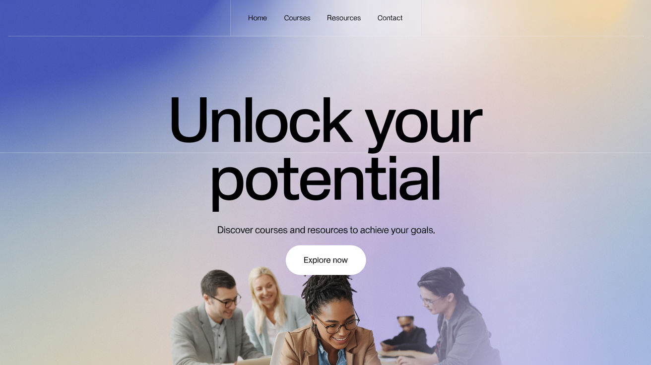 A mockup of a modern website's hero section, featuring a deep blue to soft lavender gradient background. White text reads 'Unlock Your Potential' above a call-to-action button, demonstrating a clean and professional web design.
