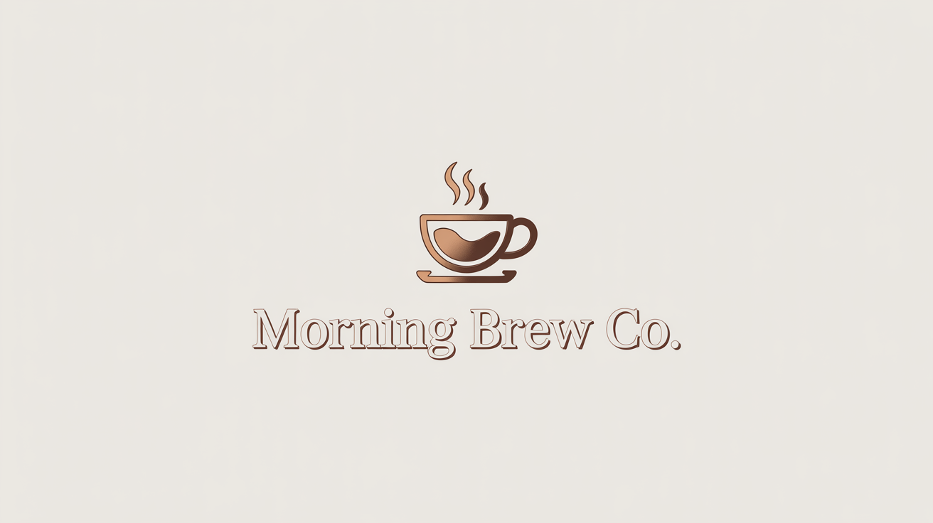 A modern, minimalist logo for a fictional coffee shop named 'Morning Brew Co.', featuring a steaming coffee cup icon in a rich brown color, all on a crisp white background.