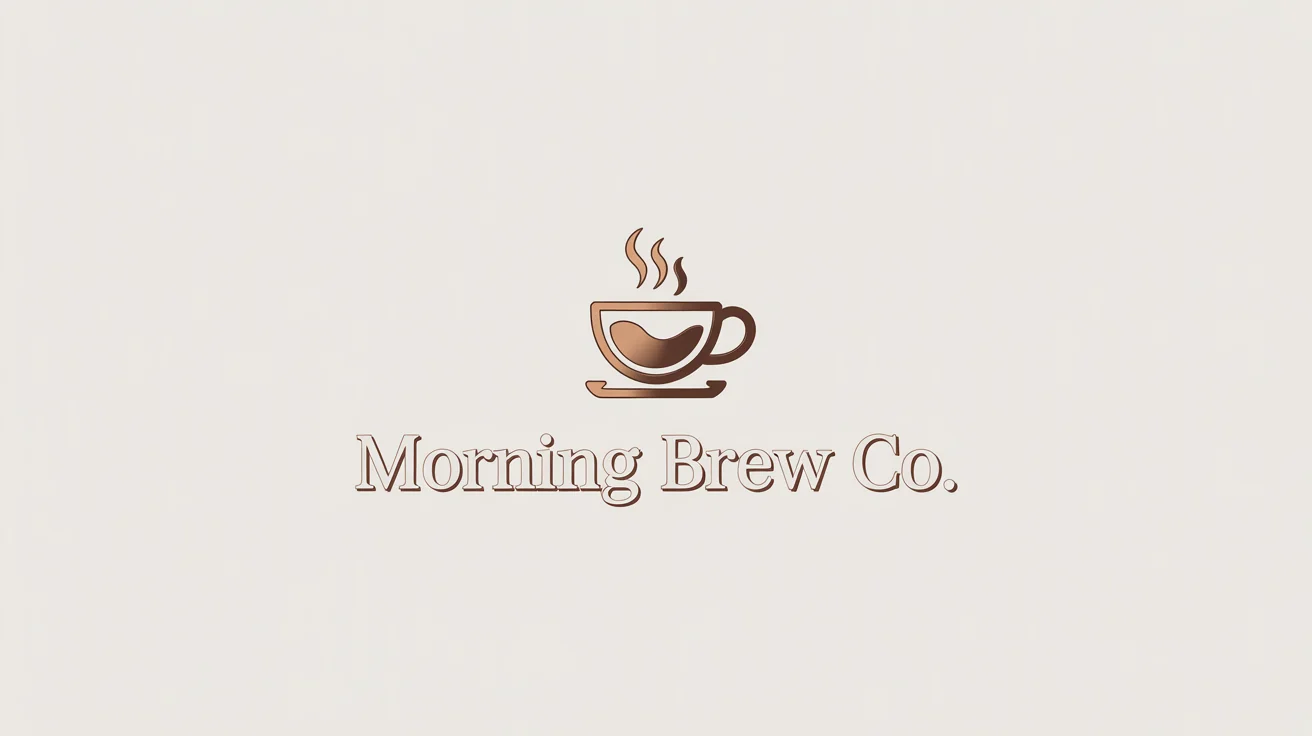 A modern, minimalist logo for a fictional coffee shop named 'Morning Brew Co.', featuring a steaming coffee cup icon in a rich brown color, all on a crisp white background.