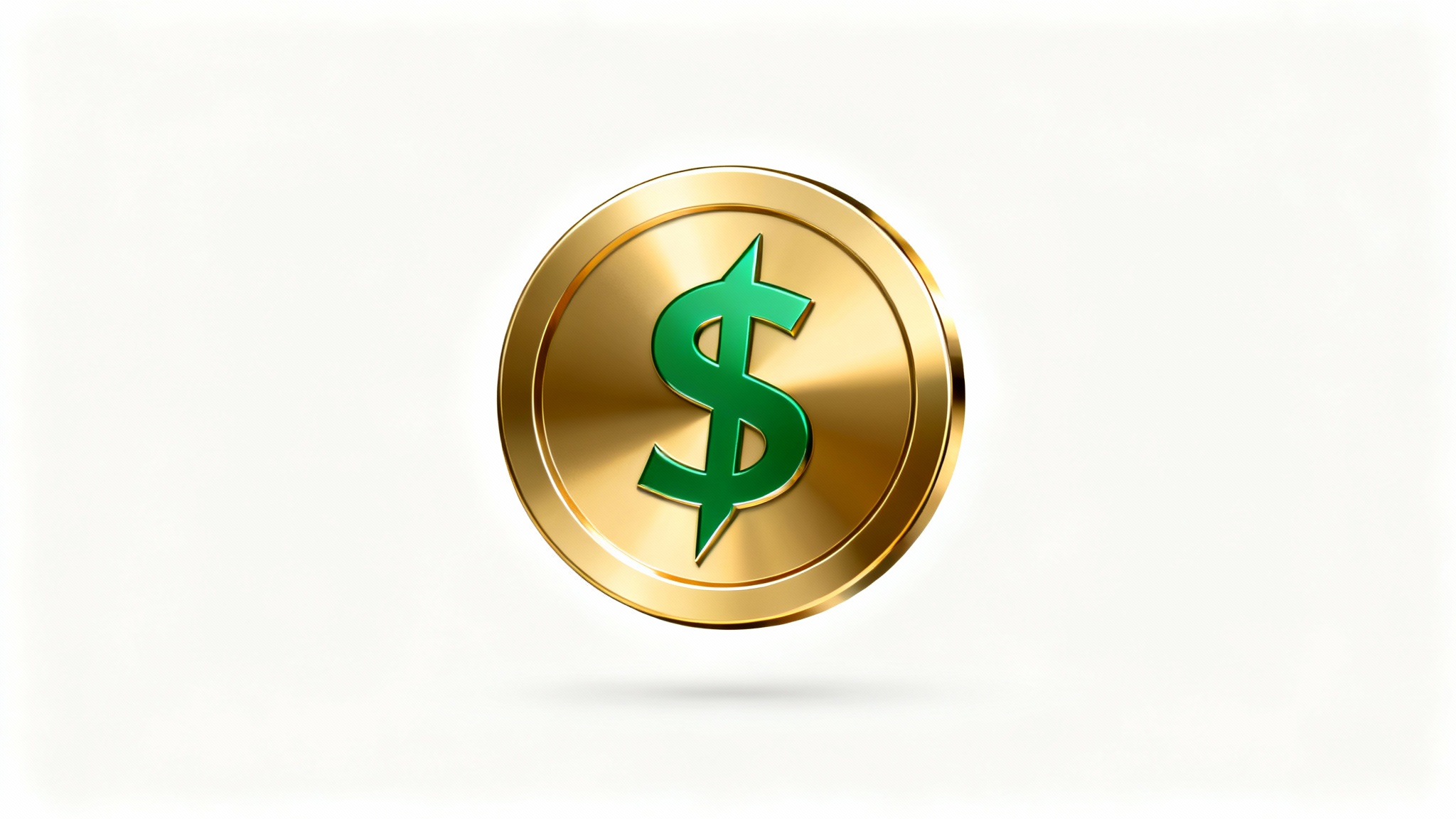 A modern money logo featuring a 3D gold coin with a stylized green dollar sign in the center, symbolizing finance and wealth, isolated on a white background.
