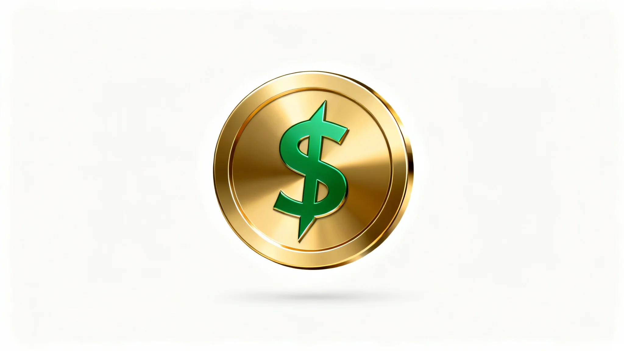 A modern money logo featuring a 3D gold coin with a stylized green dollar sign in the center, symbolizing finance and wealth, isolated on a white background.