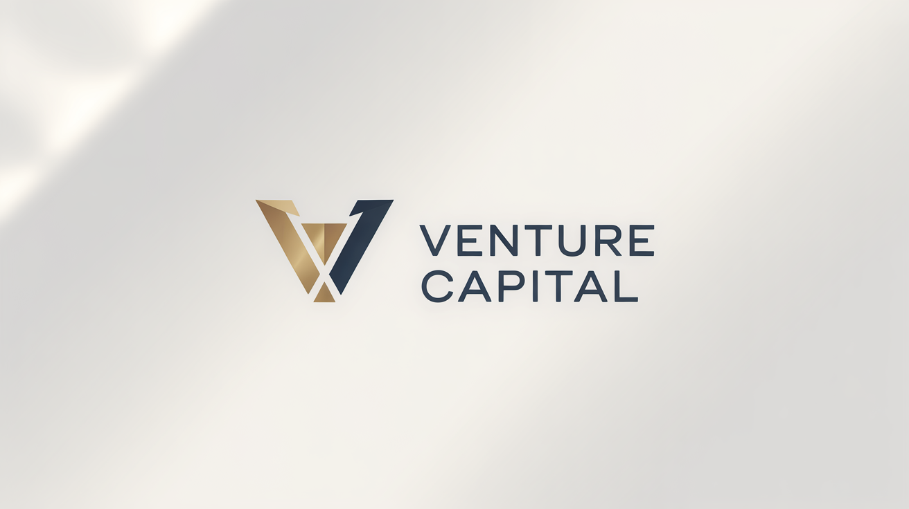 A modern, minimalist logo for a financial company named 'Venture Capital', featuring a gold and navy blue abstract symbol on a white background.