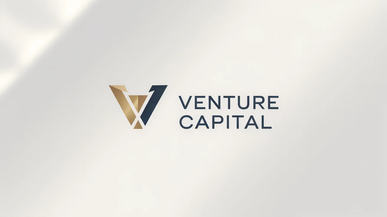 A modern, minimalist logo for a financial company named 'Venture Capital', featuring a gold and navy blue abstract symbol on a white background.