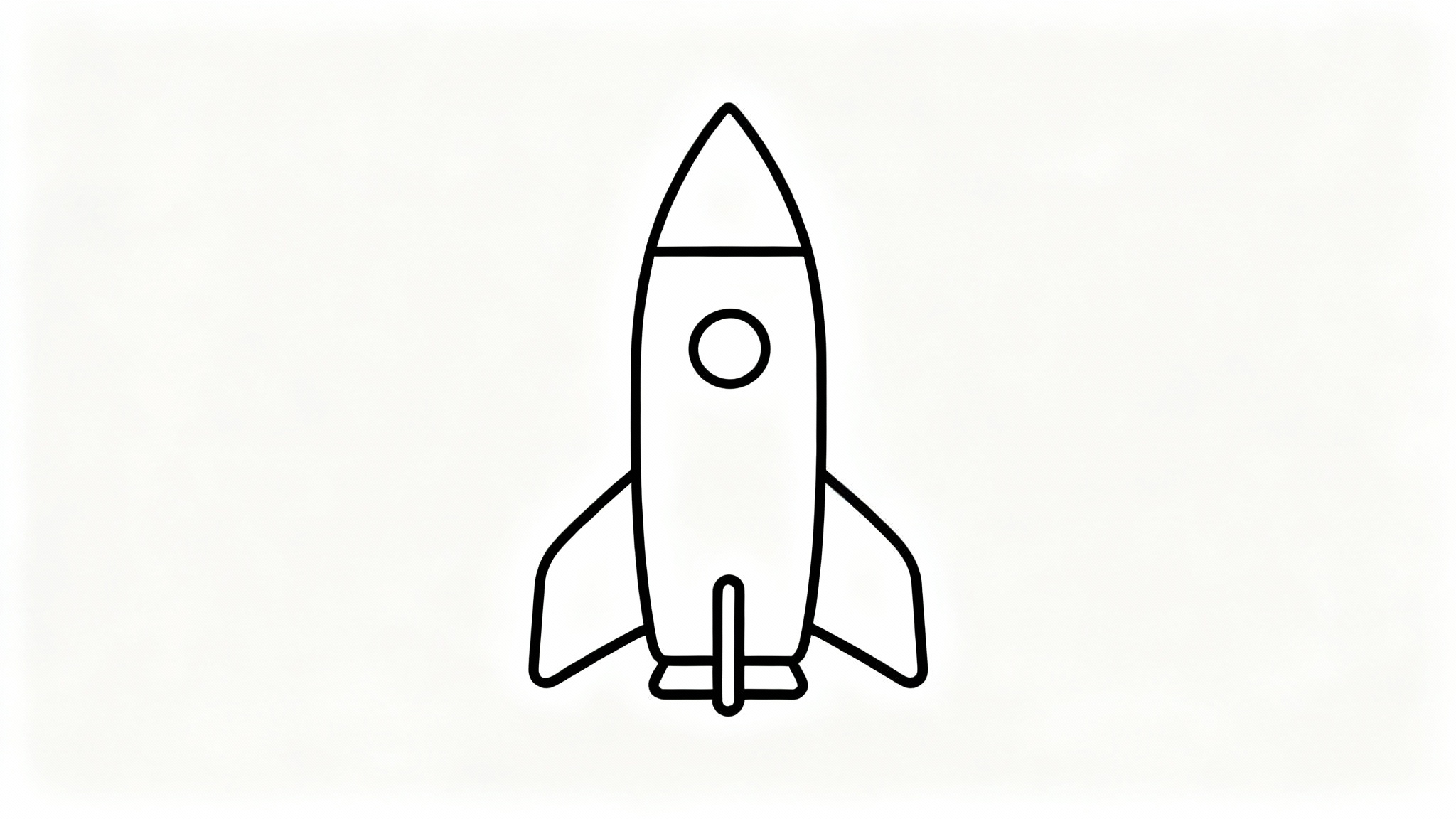 A minimalist black line art drawing of a rocket ship, created with a single continuous line on a clean white background.