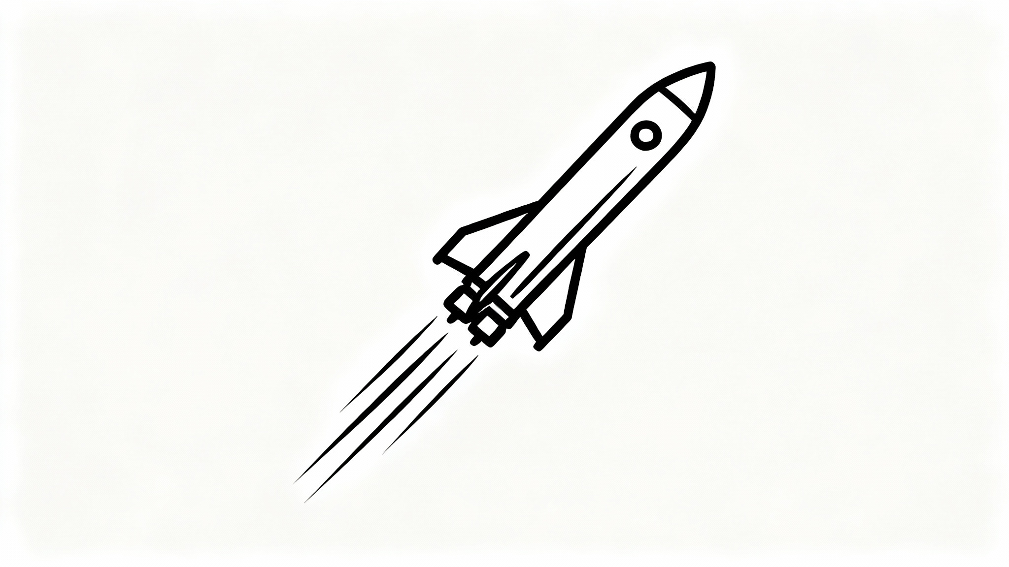 A simple black line art drawing of a modern rocket ship against a plain white background, symbolizing progress and technology.