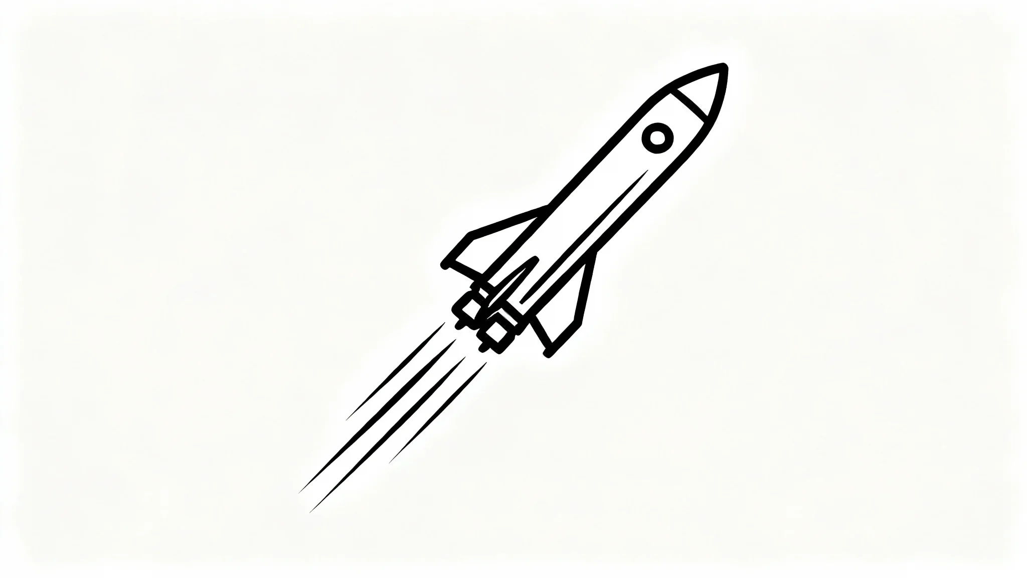 A simple black line art drawing of a modern rocket ship against a plain white background, symbolizing progress and technology.