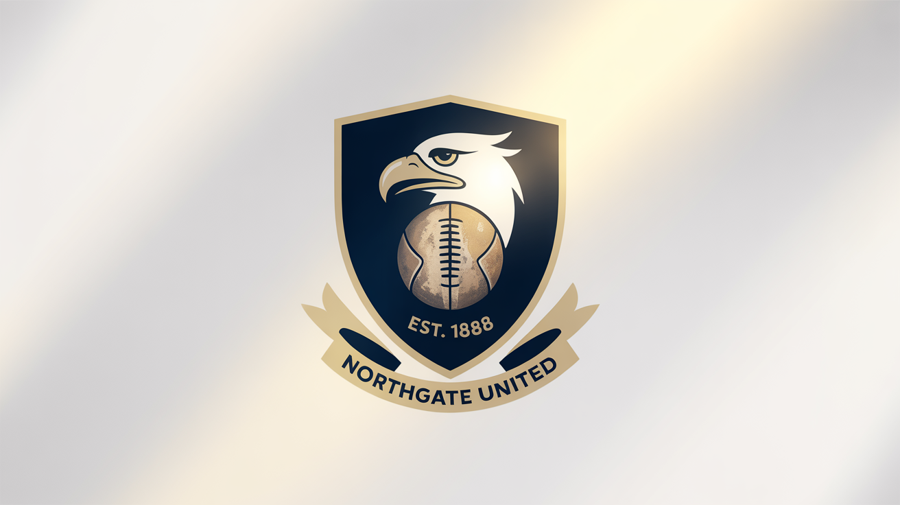 A modern, professional football club crest for 'Northgate United', featuring a gold griffin and the year '1888' on a navy blue and white shield, shown on a plain white background.