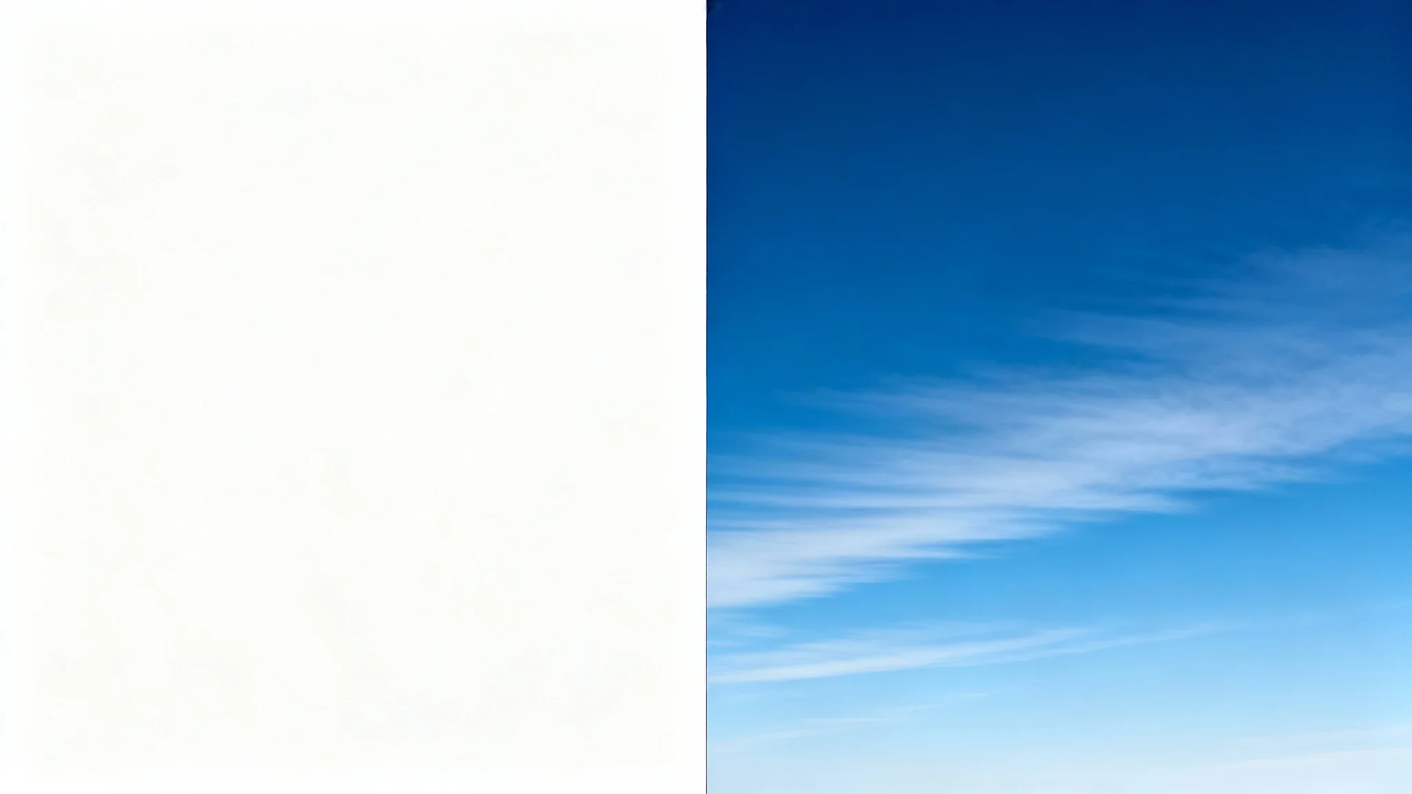 A before-and-after image demonstrating the correction of gradient banding. The left side shows a sky with visible color stripes, while the right side shows the same sky with a perfectly smooth color gradient.