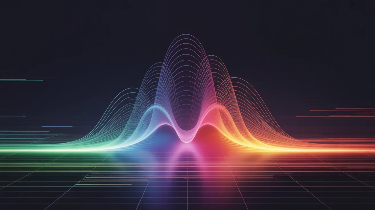 A vibrant and colorful hero image of a spectrogram, showing sound frequencies over time with a color gradient from blue to yellow, representing the final output of an audio visualization tool.